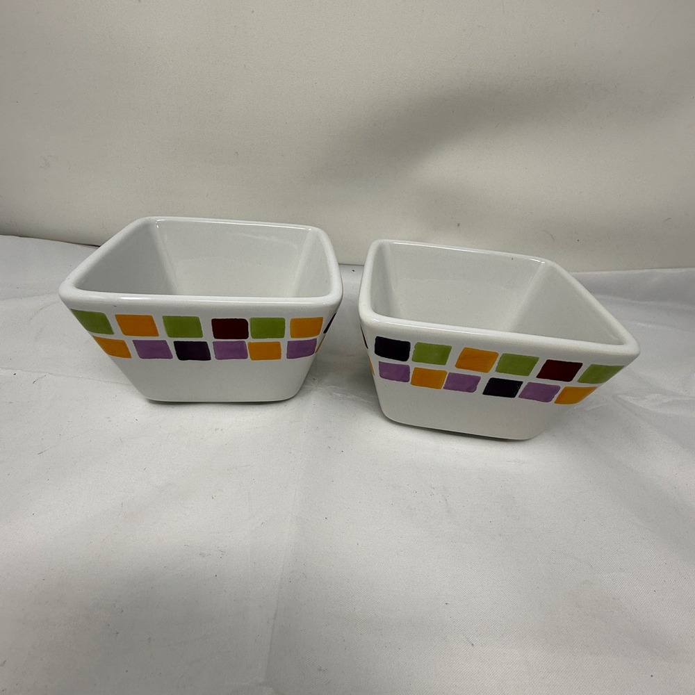 Pampered Chef Simple Additions Square Dipping Bowls Mosaic Tile Ceramic Set of 2